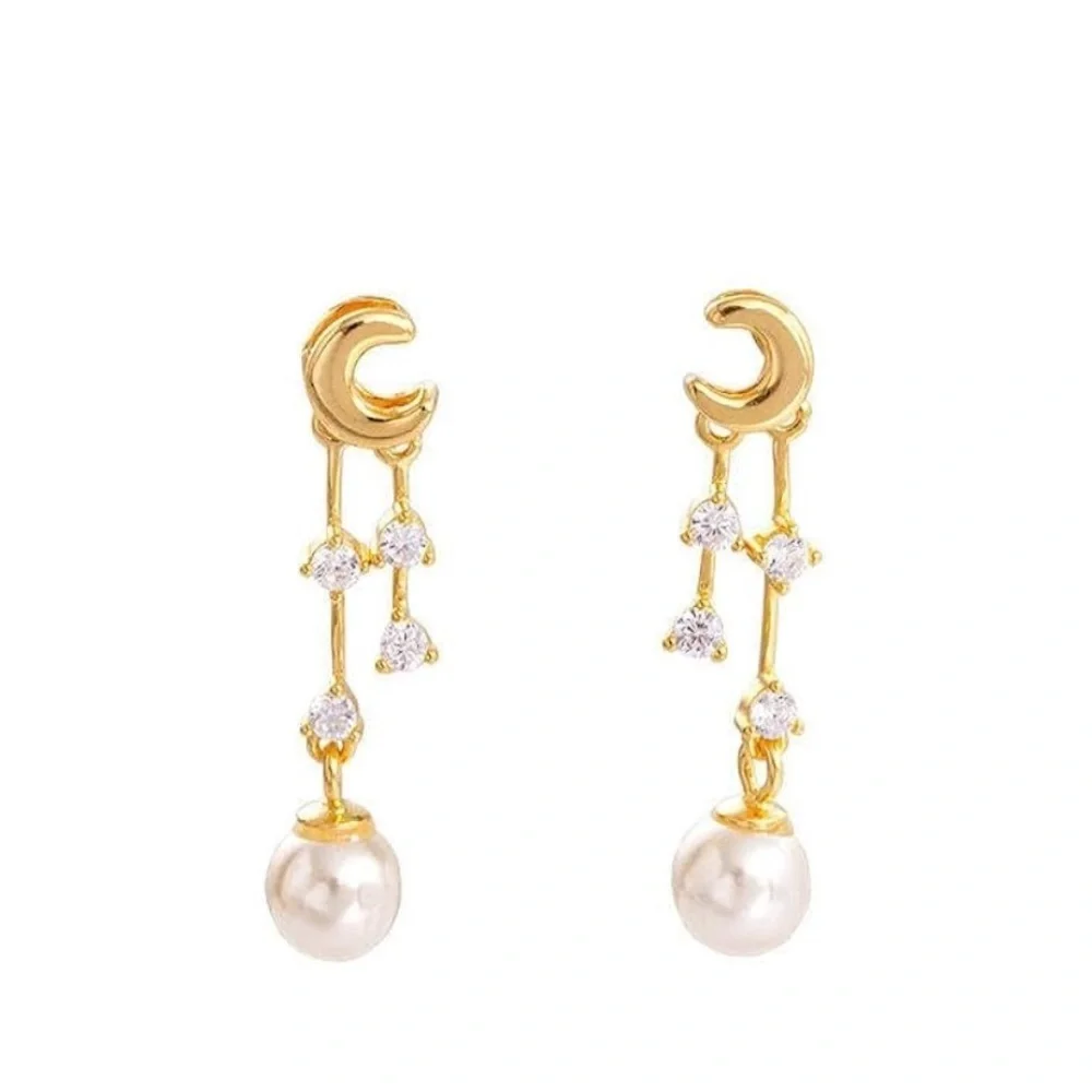 925 Sterling Silver and Pearl Crescent Earrings